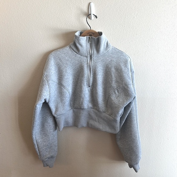 Emory Park Quarter Zip Sweatshirt Size Large Light Gray Mock Neck Cropped - Picture 4 of 15